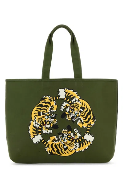 Kenzo Reversible Utility Shopping Bag With Tiger Print In Khaki