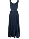 Kenzo Waffle Effect Open-back Dress With Ruffles In Blau
