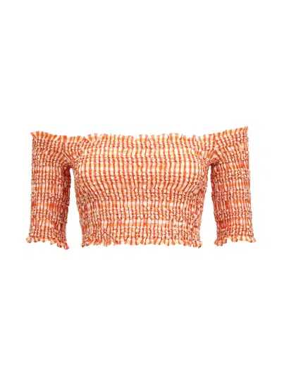KENZO ORANGE SMOCK STITCH CROPPED TOP