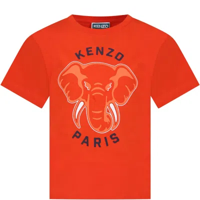 Kenzo Kids' Orange T-shirt For Boy With Elephant