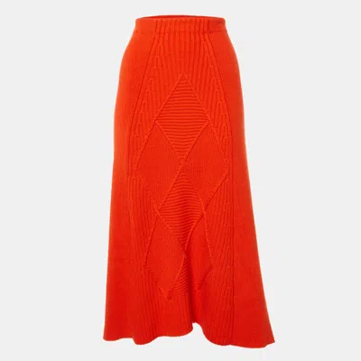 Pre-owned Kenzo Orange Wool Rib Knit Midi Skirt L
