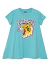 Kenzo Tiger Head-print Cotton Dress In Blue