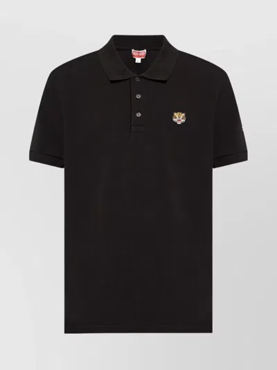 Kenzo Organic Cotton Polo Shirt With Lucky Tiger In Black