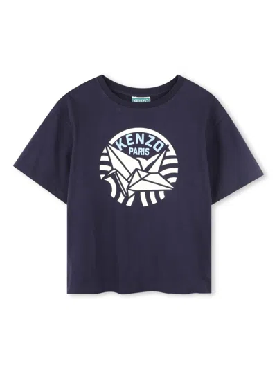 Kenzo Kids' Organic Cotton T-shirt In Blau