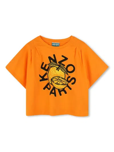 Kenzo Kids' Organic Cotton T-shirt In Orange