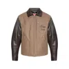 Kenzo Leather-sleeved Embroidered Jacket Coats Beige In Multi