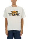 Kenzo 'gots Happy Tiger' White Crewneck T-shirt With Maxi Logo Embroidery On The Front And Logo Lettering