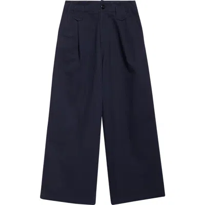 Kenzo Oversize Pleated Trousers In Blue Black