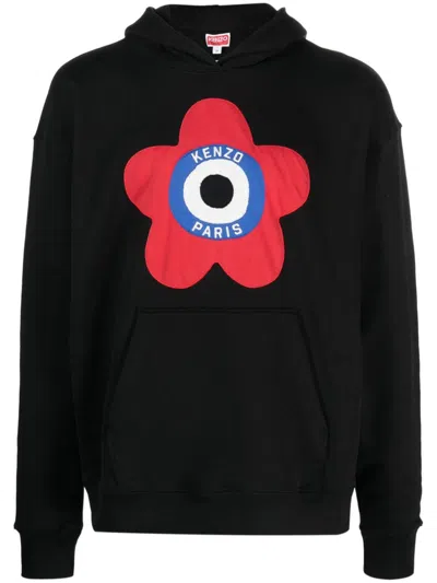 Kenzo Oversized Cotton Hoodie For Men In Black With Embroidered Logo And Signature Motif