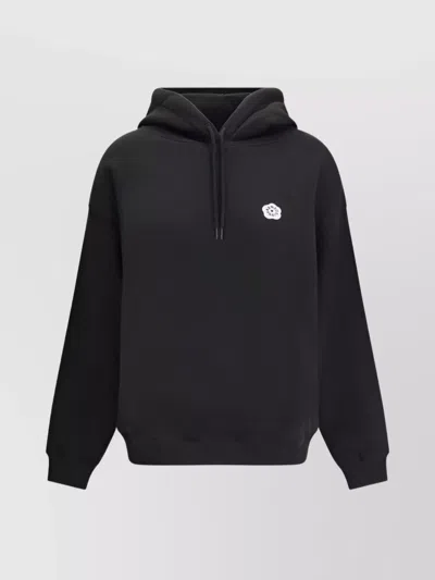 Kenzo Oversized Cotton Hoodie With Adjustable Drawstring In Black