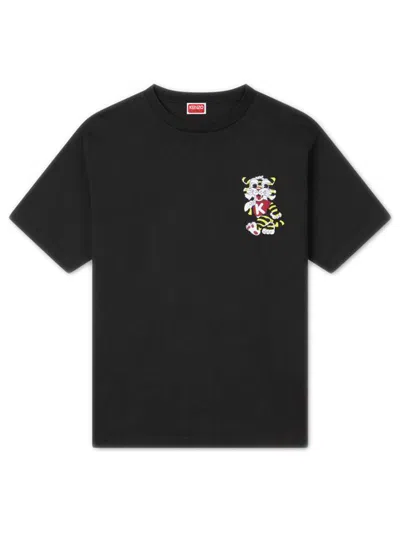 Kenzo Oversized Cotton T-shirt With Wild Tiger Embroidery - Size M In Black