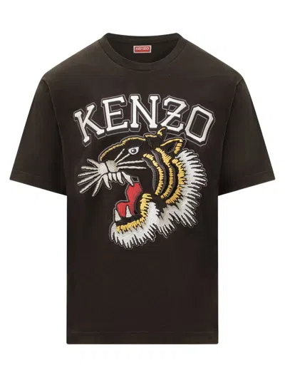 Kenzo Black  Paris Varsity Tiger T-shirt In 99j Black