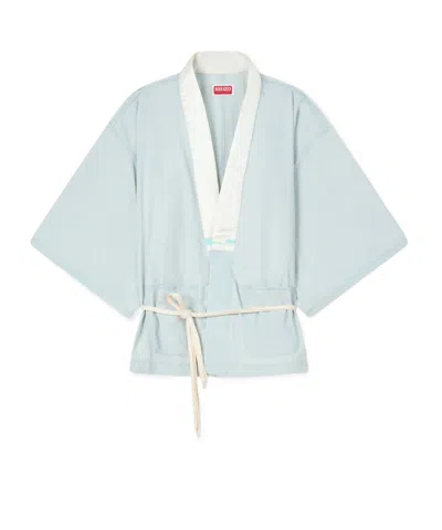 Kenzo Oversized Kimono Shirt In Stone Bleach Chambray In Blue