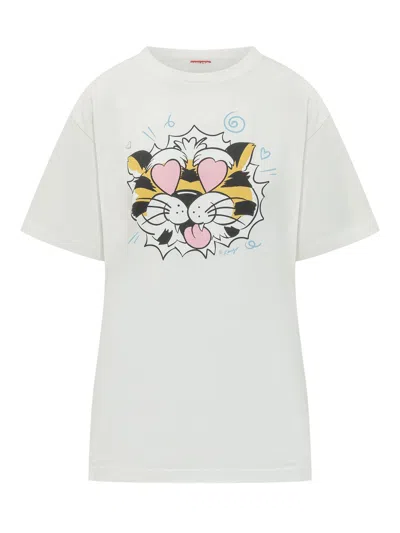 Kenzo Oversized T-shirt With Stampaint Tigre Art In Off White