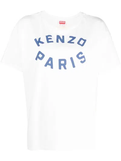 KENZO OVERSIZED WHITE T-SHIRT WITH CONTRASTING LOGO PRINT IN COTTON WOMAN