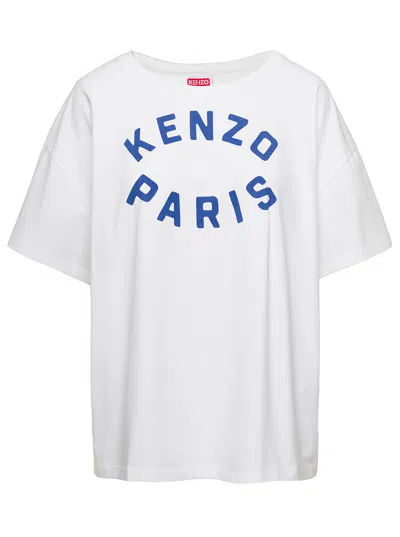 KENZO OVERSIZED WHITE T-SHIRT WITH CONTRASTING LOGO PRINT IN COTTON WOMAN