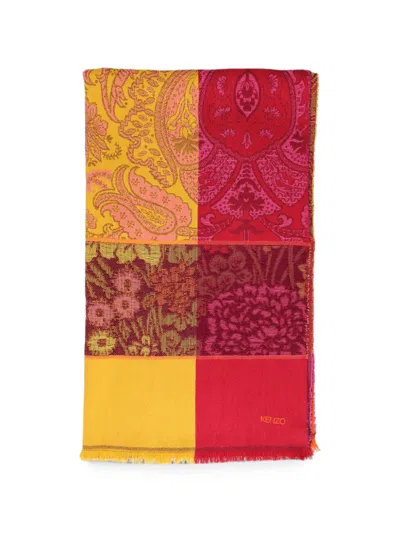 Pre-owned Kenzo Paisley Floral-print Scarf In Yellow