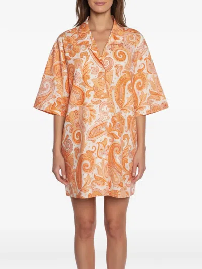 Pre-owned Kenzo Paisley-print Poplin Bowling Shirt In Orange