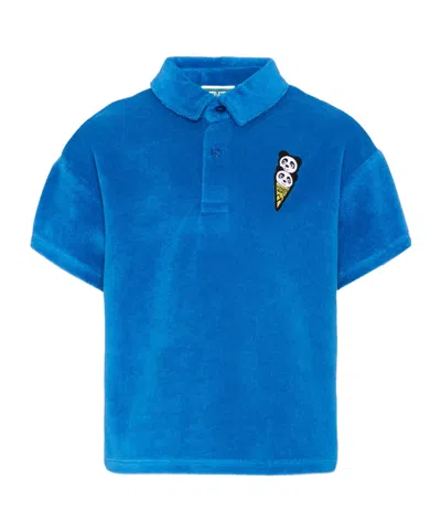Kenzo Panda-appliqué Polo Shirt In Blue