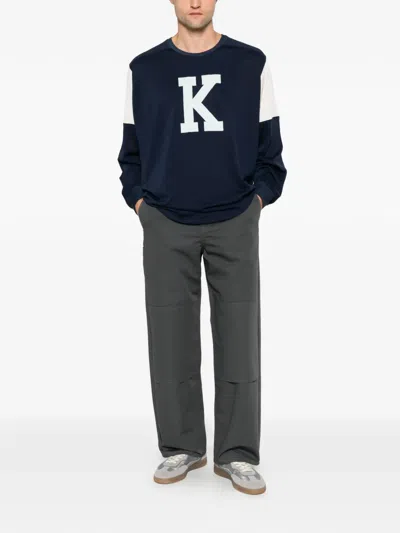 Kenzo Panelled Wide-leg Trousers In Gray