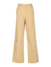Kenzo Cargo Style Wide Leg Trousers With Pockets In Beis