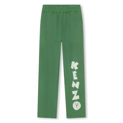 Kenzo Kids' Logo-print Straight-leg Trousers In Green