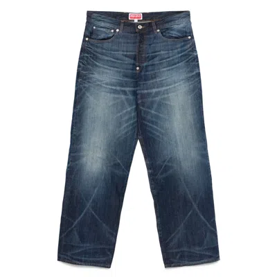 Kenzo Turn Up Wide Fit Jeans In Blue