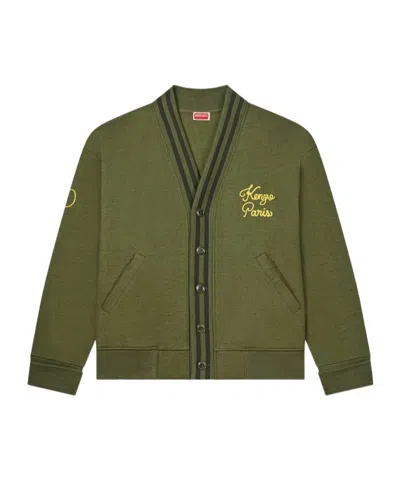 Kenzo ' Paris Chainstitch' Embroidered Cardigan In Cotton In Green
