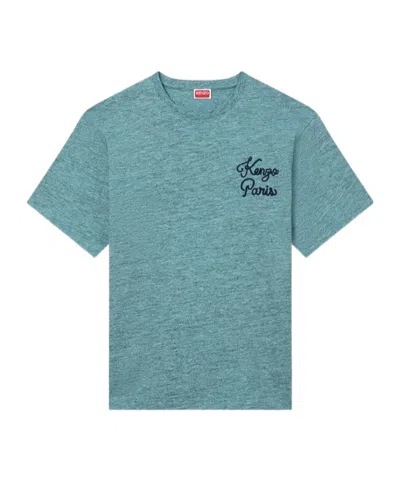Kenzo ' Paris Chainstitch' Embroidered T-shirt In Cotton In Blue