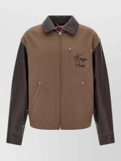 Kenzo Paris Chainstitch Jacket Contrast Sleeves Buttons In Multi