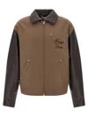 Kenzo Leather-sleeved Embroidered Jacket Coats Beige In Brown