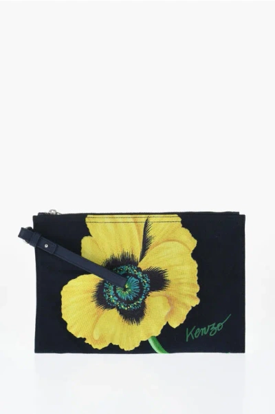 Kenzo Paris Cotton Twill Poppy Clutch Bag With Maxi Embroidery