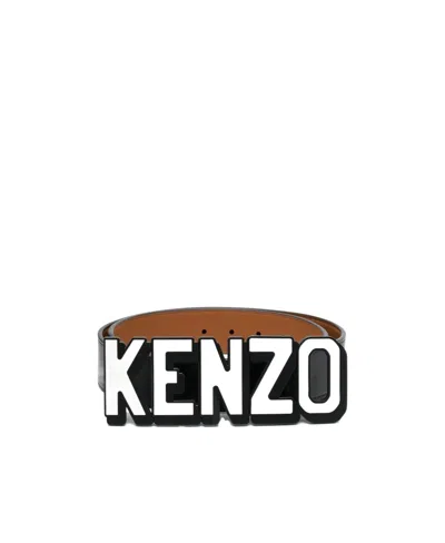 Kenzo Leather Buckle Belt With Pop Art Print In Black