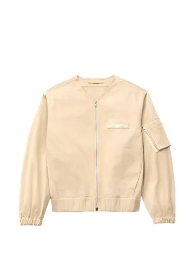 Kenzo Paris Emblem Collarless Bomber Jacket In Neutral