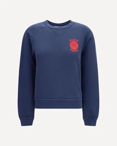 Kenzo Paris Emblem Embroidered Cotton Sweatshirt In Blue