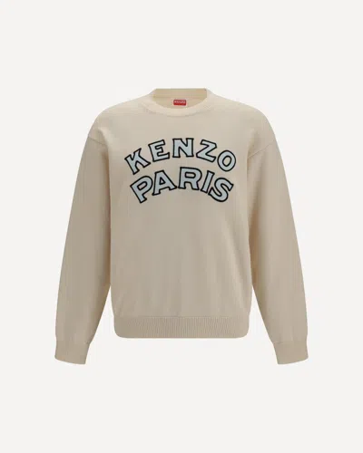 Kenzo Paris Emblem Embroidered Wool And Cotton Sweater In White