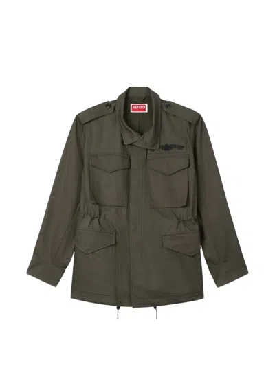 Kenzo Paris Emblem Herringbone Jacket In Green