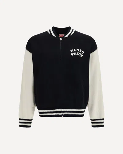 Kenzo Paris Emblem Cardigan Contrast Sleeves In Black
