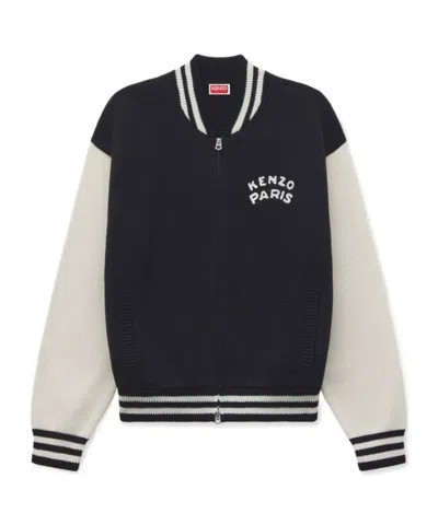 Kenzo Logo-embroidered Zip-up Cardigan In Black