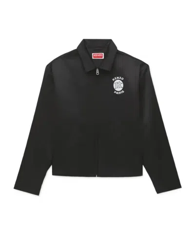 Kenzo ' Paris Emblem' Zipped Coach Jacket In Coated Nylon In Black