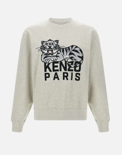 Kenzo Paris Happy Tiger Cotton Sweatshirt In Grey