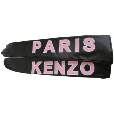 Pre-owned Kenzo Paris X H&m Black/pink Leather Long Gloves Size M