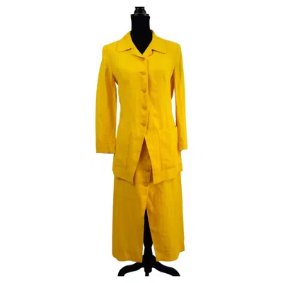 Pre-owned Kenzo Paris Yellow Linen Ensemble�jacket, Skirt, And Vest�from The 1990s