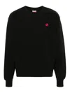 Kenzo Black Knit Jumper With Boke Flower Logo Patch On The Chest In Wool Man
