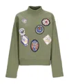 Kenzo Badges Patch Knitted High-neck Sweatshirt In Green