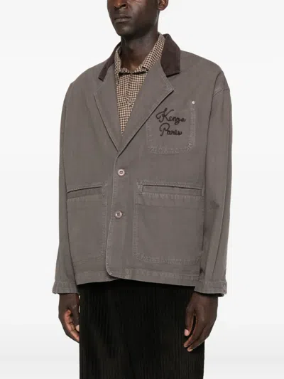 Kenzo Patch-pocket Cotton Jacket In Brown