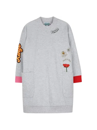 Kenzo Kids' Patch-detail Long-sleeve Dress In Gray