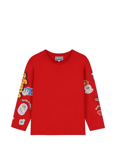 Kenzo Kids' Patch-detail Long-sleeve T-shirt In Red