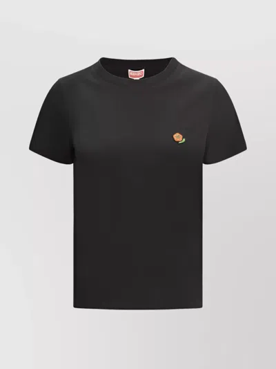 Kenzo Patched Cotton T-shirt Monochrome Plain Fit In Black