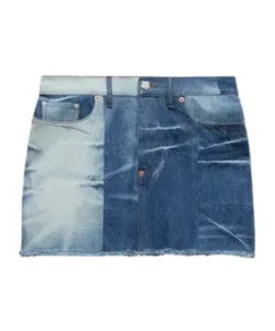 Kenzo Patchwork Short Skirt In Japanese Denim In Blue